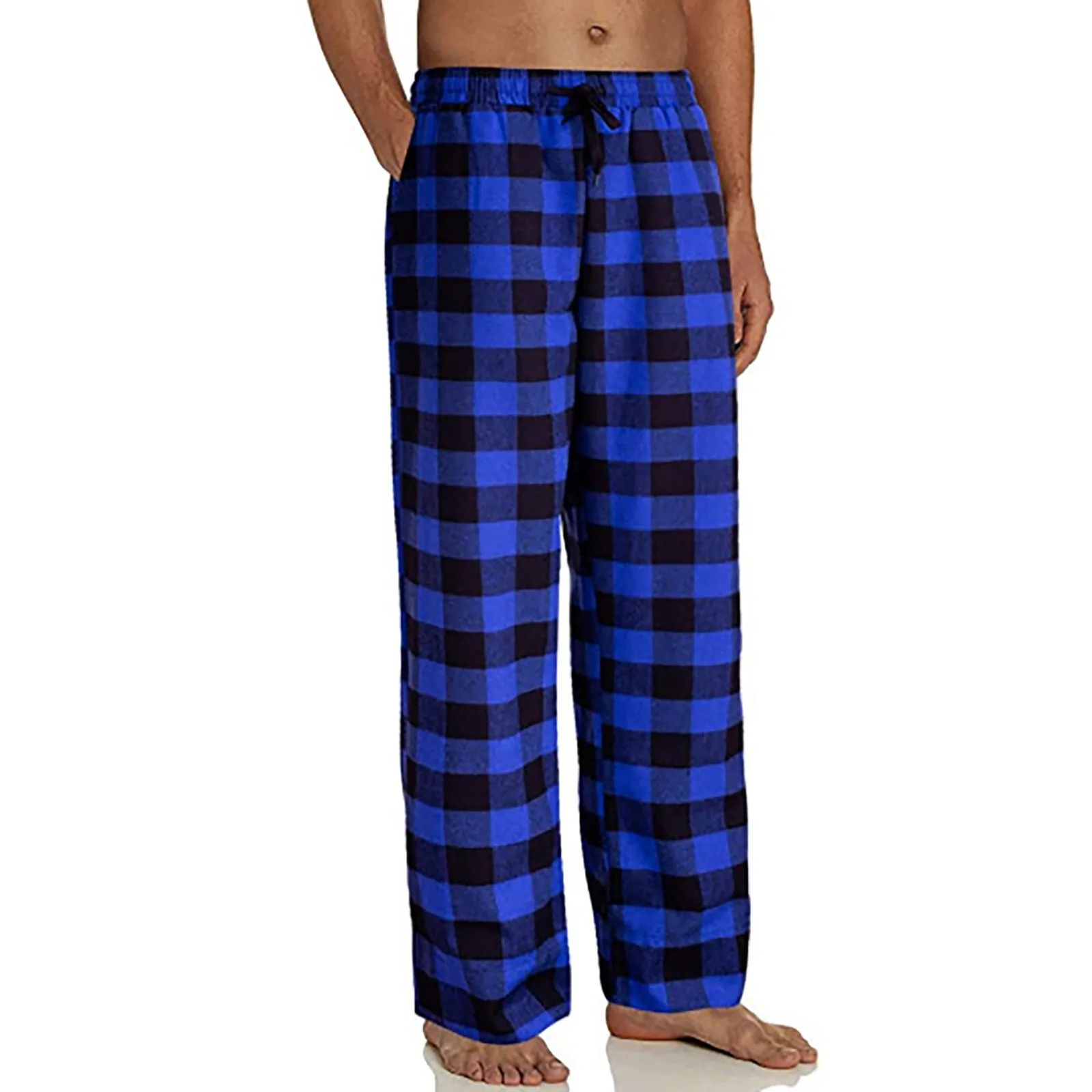 Men Pajamas Plaid Pants Sleep Long Pant With Pockets Soft Pj Bottoms Classic Home Wear Elastic Waist Korean Fashion Clothing