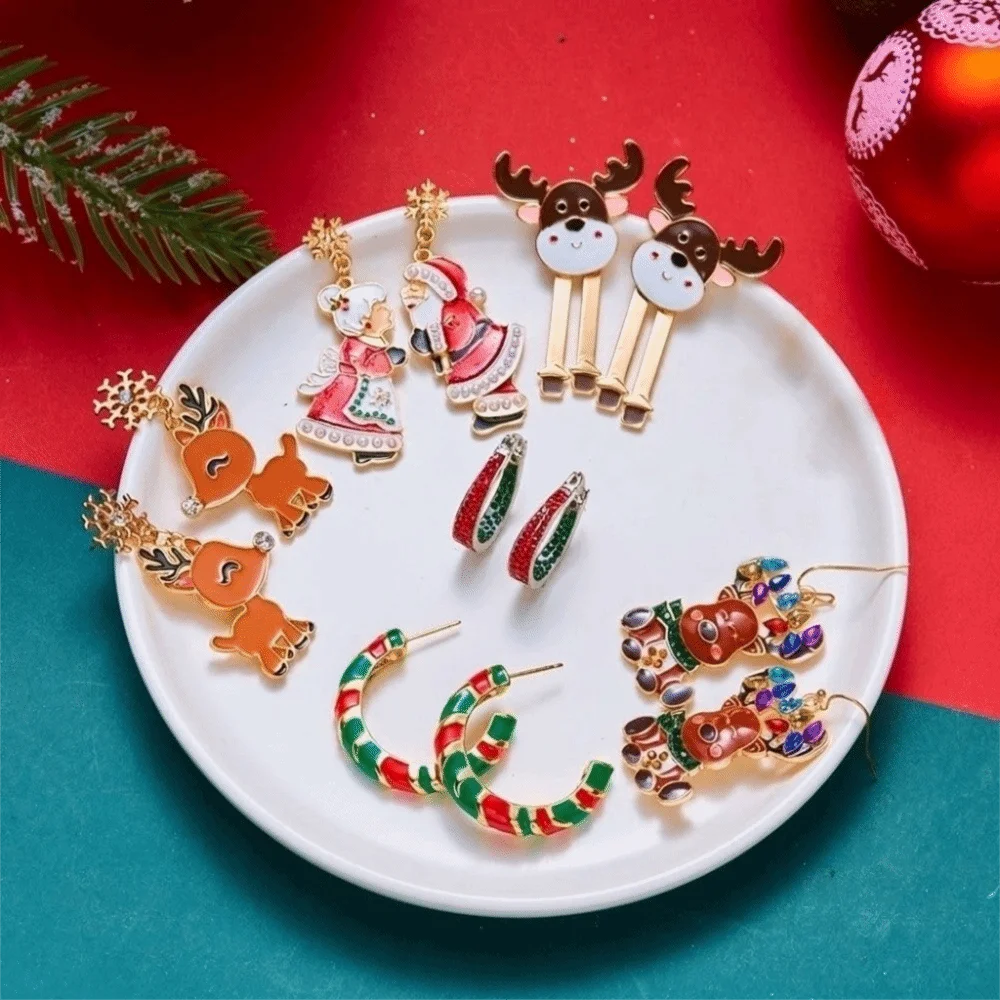 Santa Claus Christmas Earrings Grandpa Elk Christmas Jewelry Rhinestone Drop Earrings Santa Claus Dangle Earrings