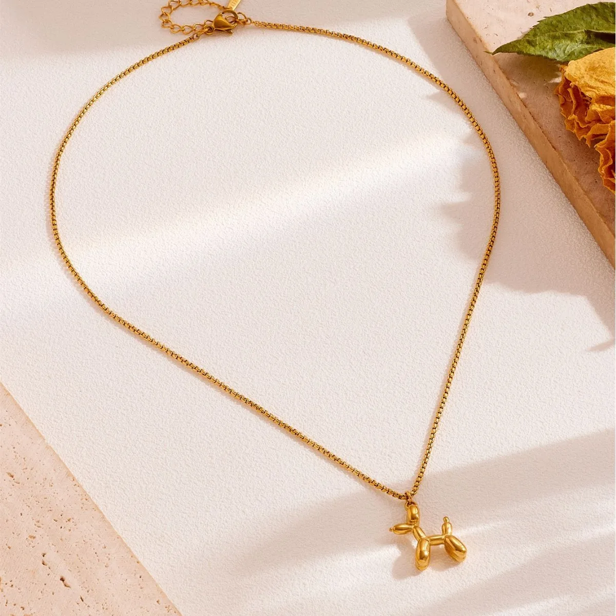 New Cute Gold Color Balloon Dog Pendant Necklace Men Women Creative Animal Fashion Clavicle Chain Necklace Jewelry Gift image 2