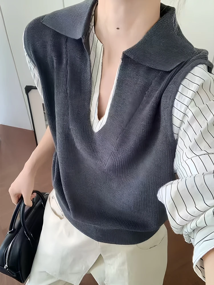 Casual sle longo sve malha irt feminino faion artístico listrado topo vintage outono nova chegada versátil irt