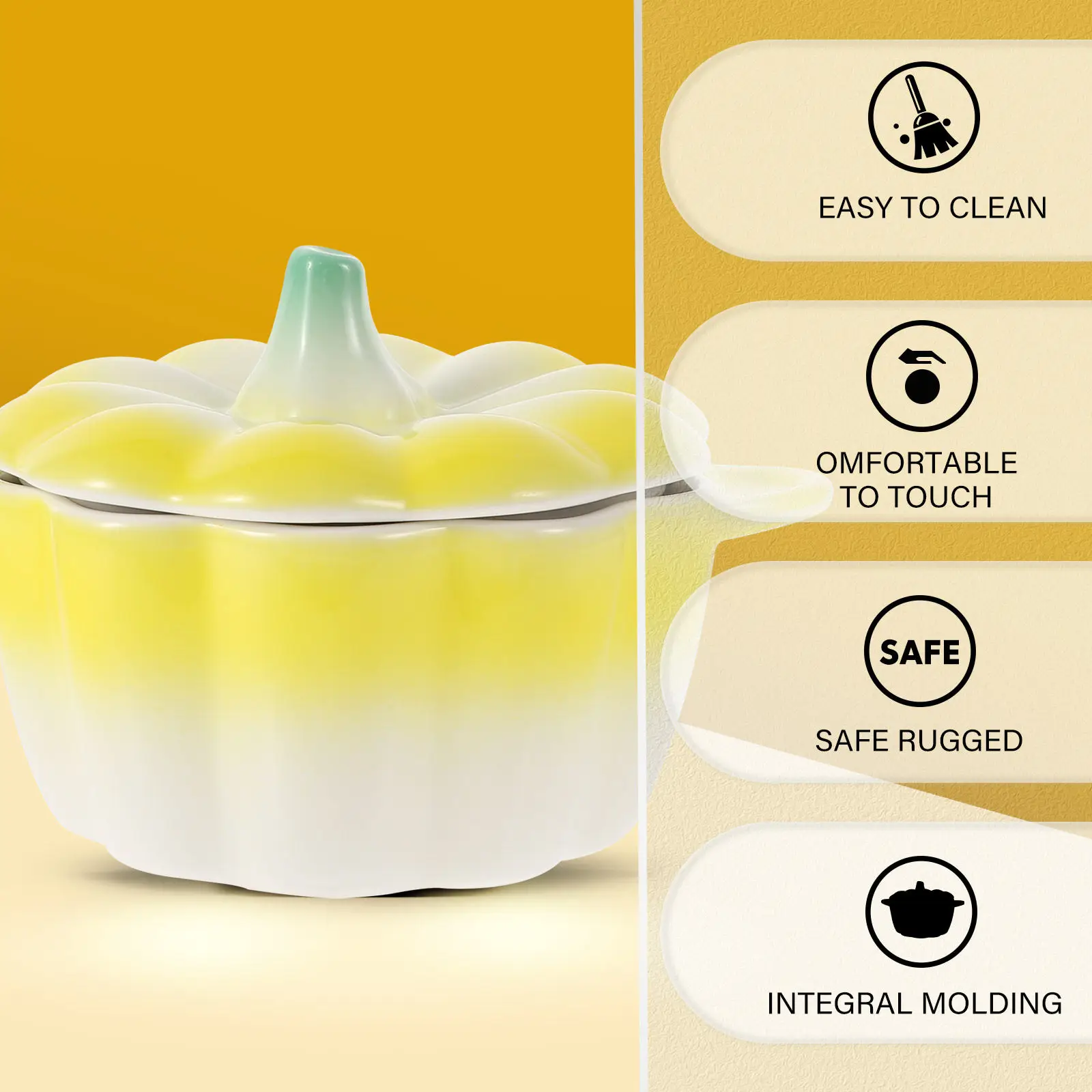 1Pcs Ceramic Pumpkin Shaped Dessert Bowl Yellow Creative Fruit Soup Serving Bowl Home Tableware for Daily Use Ceramic Tableware