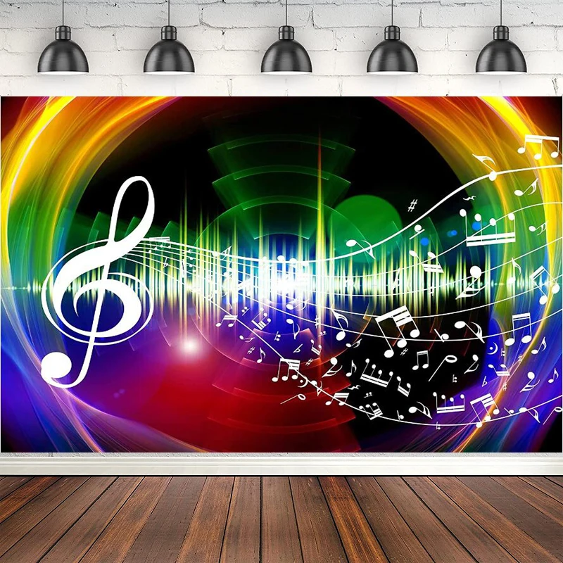Rainbow Music Photography Backdrop Music Notation Background Theme Party Wallpaper Banner Poster Photo Booth Props