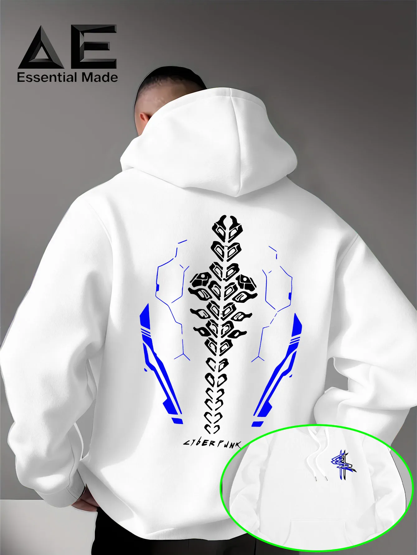 Herbst/Winter Herrenmode Kapuzenpullover mit Cyberpunk-Mechanischem Rücken-Print für Alltag, Pendeln und Fitness – Detail 2