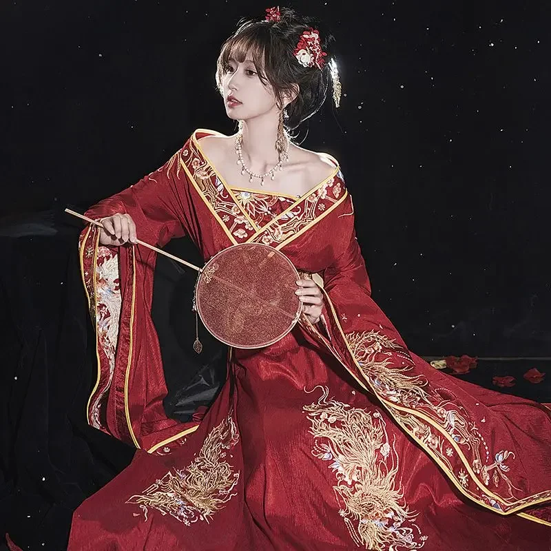 Vestido Hanfu de Hada de la dinastía WeiJin antigua para mujer, trajes de Cosplay rojos de baile tradicional de estilo chino, conjuntos de Bata