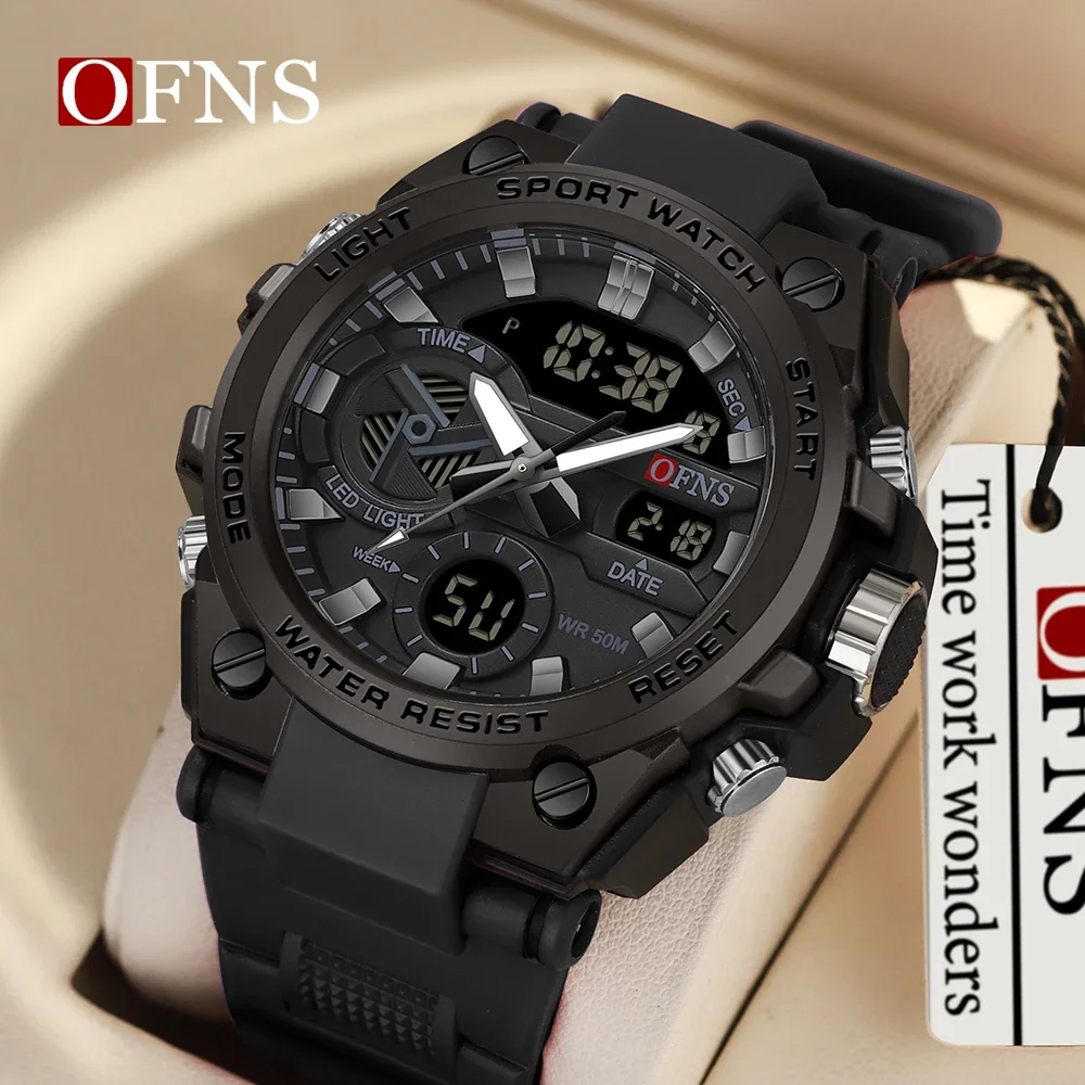 OFNS 3311 Male Student Youth Fashion Trend Military Multifunctional Nightlight Waterproof Electronic Watch Digital Wristwatches