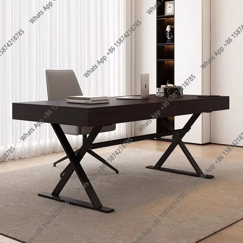 Zx Italian Minimalist Solid Wood Desk With Socket Simple Light Luxury Living Room Home Study Workbench Desk Computer Desk