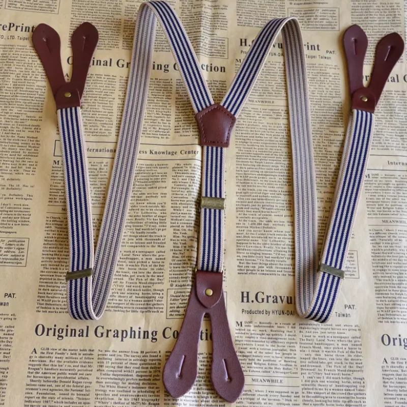 

Ретро-полосатый ремешок на пуговицах в британском стиле с эластичным ремешком для подтяжек