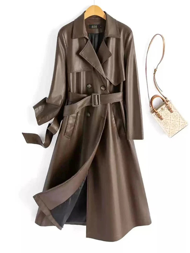   Ning レディース レザー ジャケット 2025 新作 春 ブラック シープスキン ロングコート スリム 本革コート ビジネス 通勤 スタイル