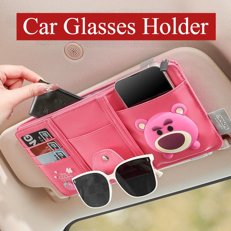 

Strawberry Bear Multi-Functional Car Sunshade Storage Clip ID Car Glasses Sunglasses Placement Rack Cartoon Car Accessory