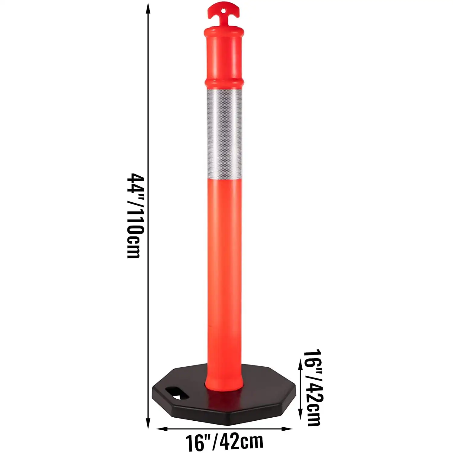 9Pack Traffic Delineator Posts 44 Inch Height, PE Delineator Cones Post Kit 10 inch Reflective Band, Delineators Post