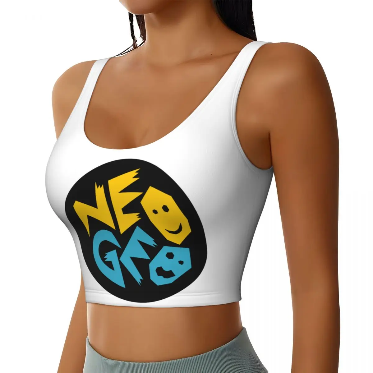 Custom Neo Geo Logo Arcade High Impact Sports Bras Women's Seamless Workout Running Crop Tank Tops