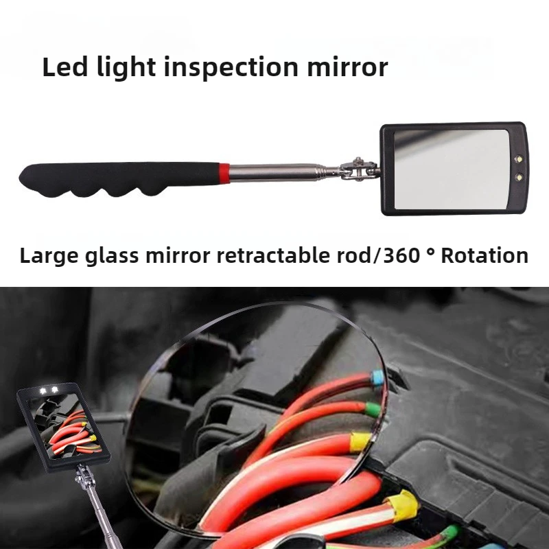 

360° Car Inspection Mirror LED Light Telescoping Mirrors Extend Mechanic Tools Inspection Mirror Telescopic Handle Repairing