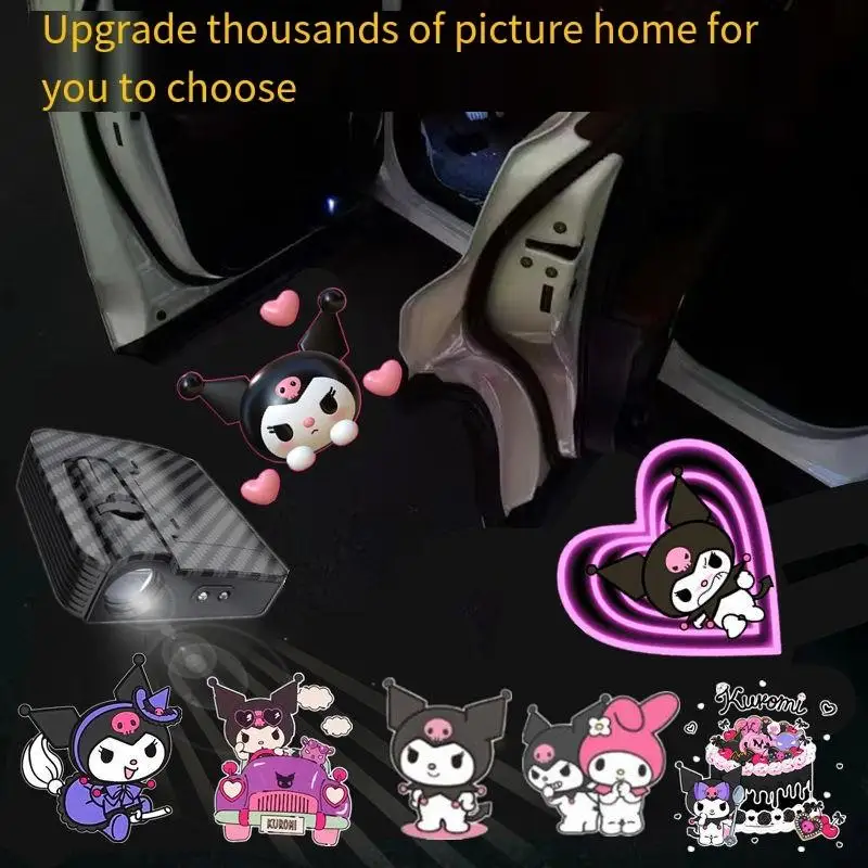 

Kawaii Sanrios Anime Kuromi Cartoon Cute Car Door Welcome Light Open The Door Projection Wiring Free Inductive Spotlight Cute 24