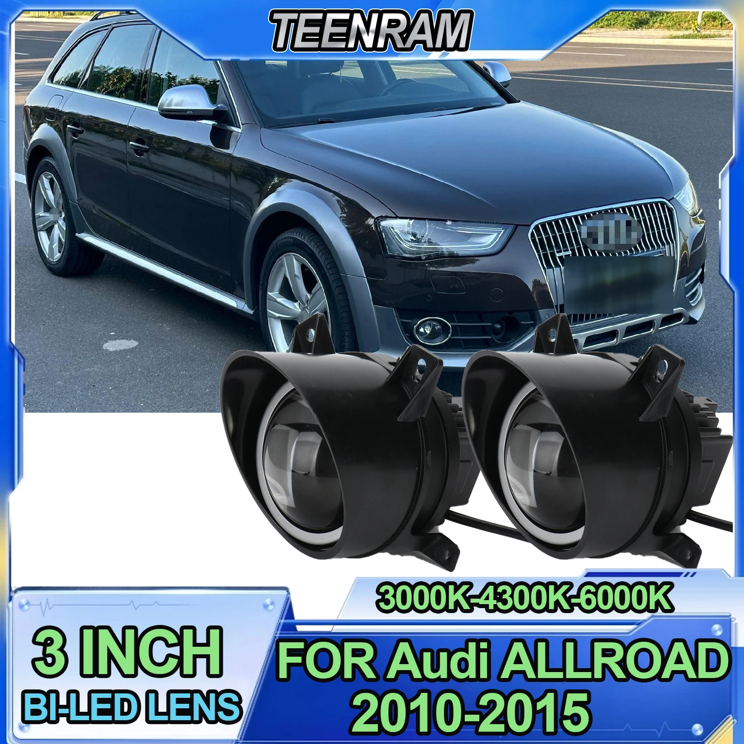 3.0 Inch Bi LED Projector Lens Fog Lights 3000K 4300K 6000K LED Fog Lens Driving Light Spotlights FOR Audi A4 ALLROAD 2010-2015