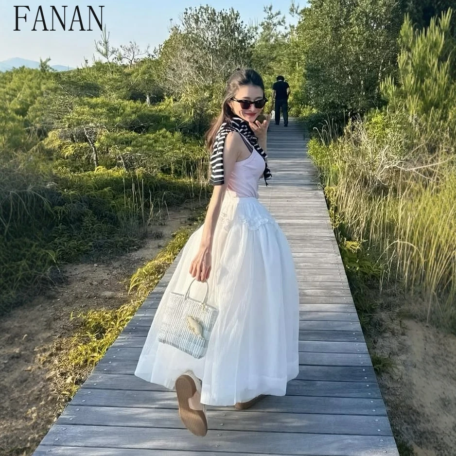 

Women's Skirts Summer and Autumn Elegant Solid Color Japanese Style Simple High Elastic Waist Fluffy Fashion Long Skirt