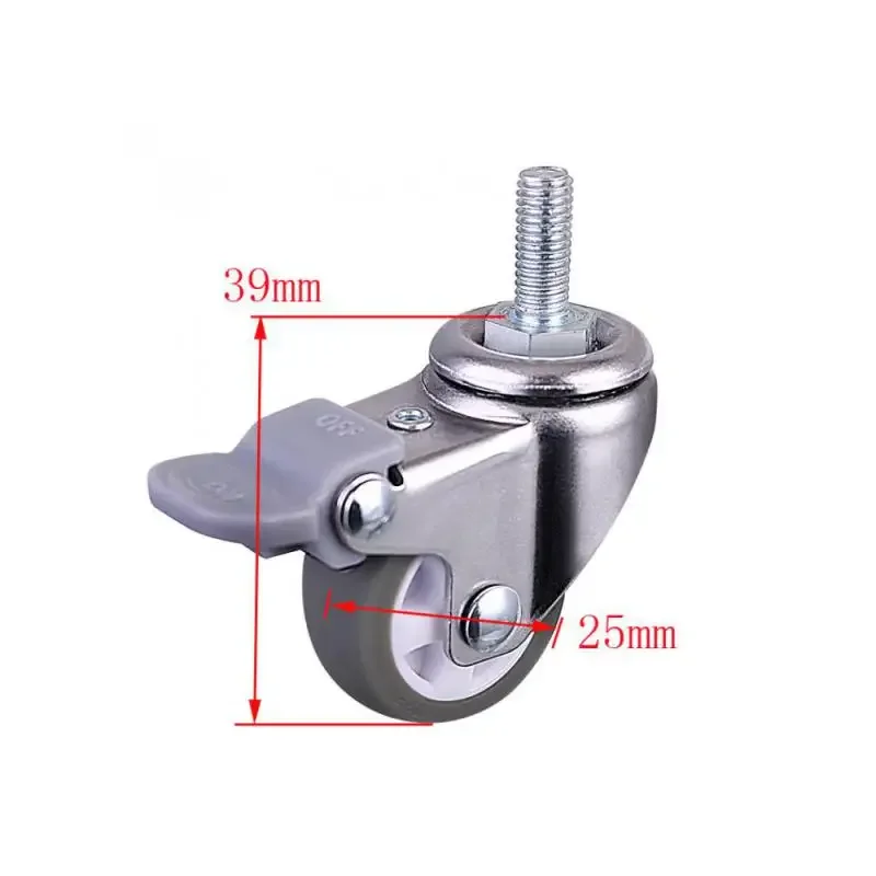 4 Packs 1 Inch Gray TPE Screw Brake Wheel M6*15 With Lock Pulley Beauty Instrument Universal Caster