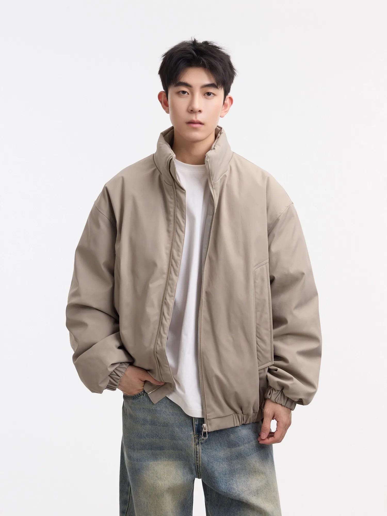 

Retro Japanese Sle Thiened Warm Cotton Jaet Stand Collar Zipper Casual Loose Workwear Outerwear for Men And Women