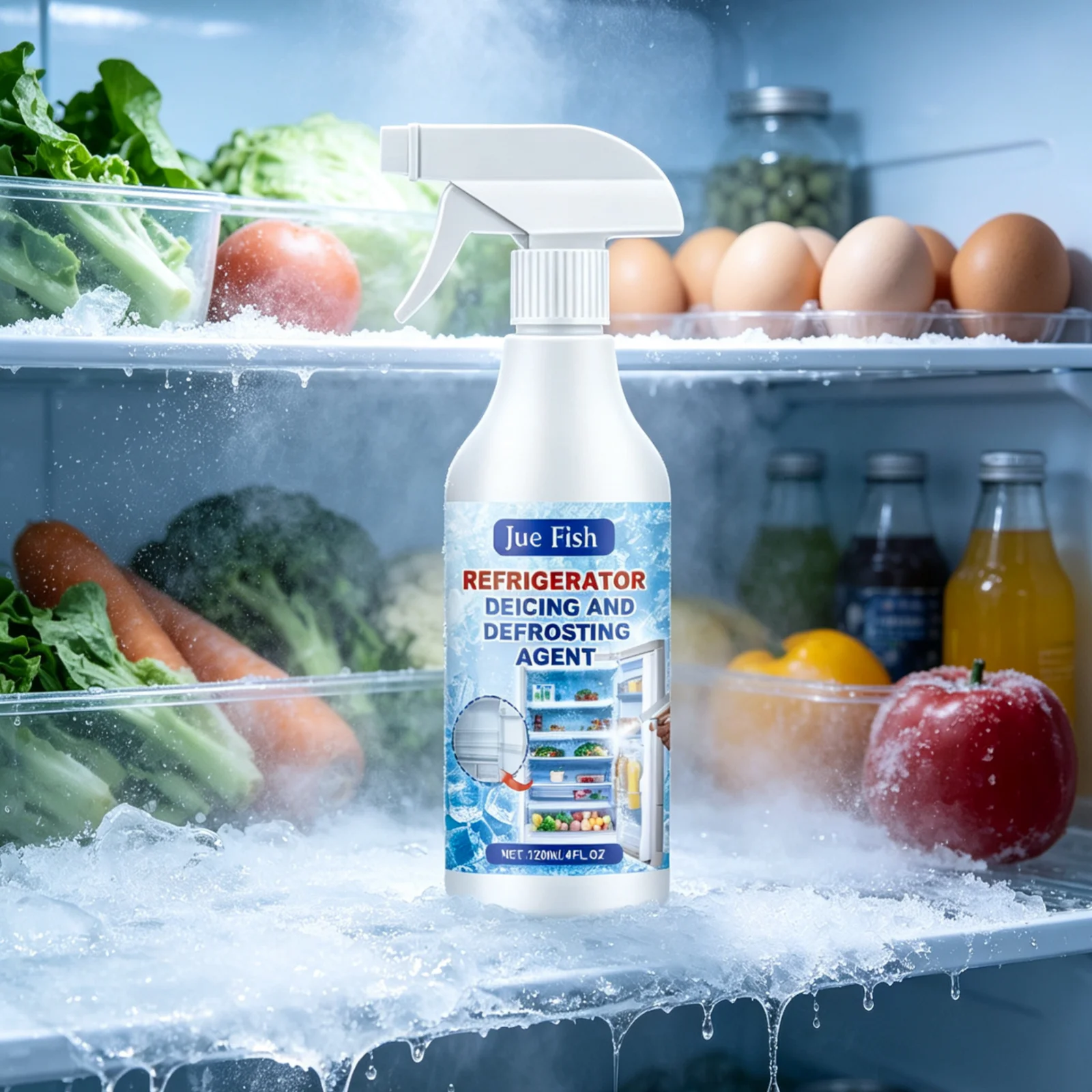 Jue Fish Fridge Defroster Improve Cooling Efficiency Keep Food Fresh Energy Saving Rapid Penetration Freezer Ice Remover 120ml