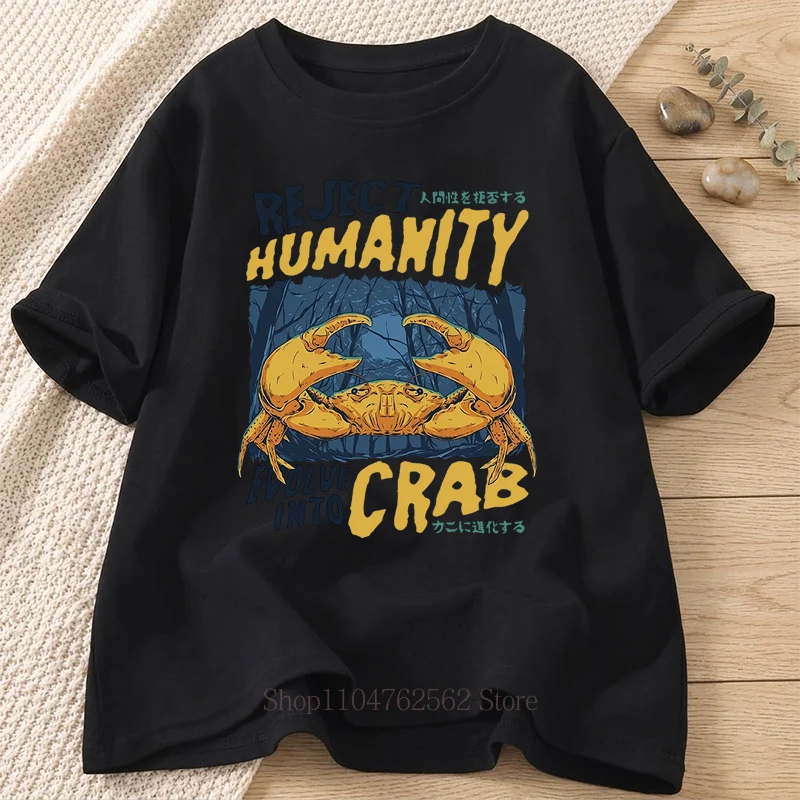 Reject Humanity Crab Funny Graphic Print Women Clothing Summer Fashion Streetwear Y2K Tops Crew Neck Short Sleeve T-shirts