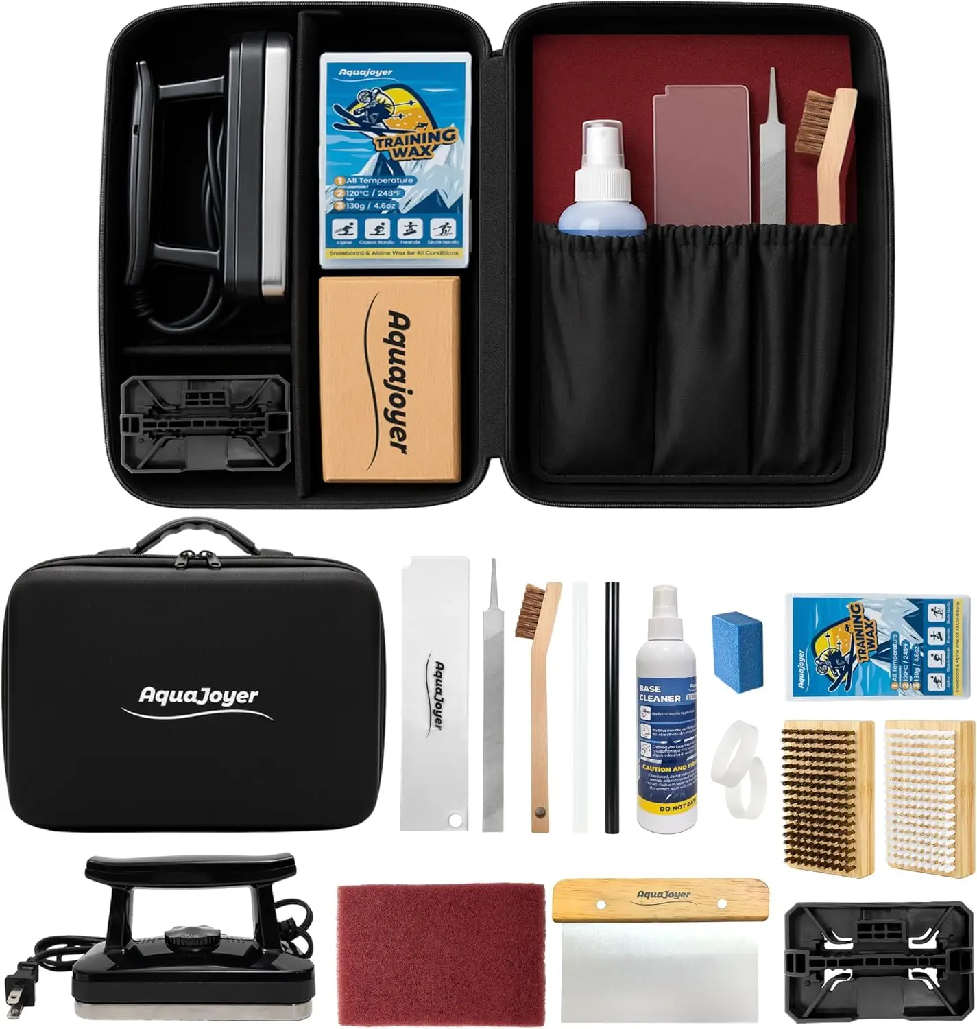 Kit profesional de cera para esquí y snowboard con plancha ajustable, cera para todas las temperaturas, afinador de bordes, limpiador, cepillo, raspador, P-tex, piedra y bolsa