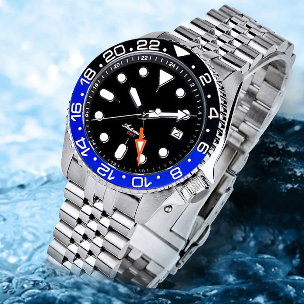 

NH34A 20ATM Diving Tandorio 41mm Black Blue NH34 GMT Automatic Men's Watch 24 Hours Sapphire Crystal 120 Click Bezel 3.8 Crown