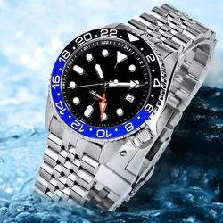 NH34A 20ATM Diving Tandorio 41mm Black Blue NH34 GMT Automatic Men's Watch 24 Hours Sapphire Crystal 120 Click Bezel 3.8 Crown