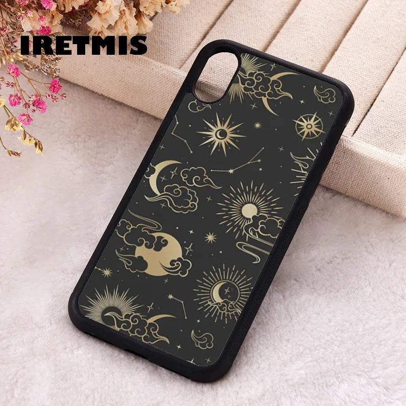 Iretmis Phone Cover Case For iPhone X XS Max XR 11 12 13 PRO MINI 14 15 16 Plus Rubber Silicone Moon Stars