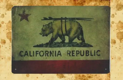 in signs California Republic Surfing surfboard bear tin metal sign