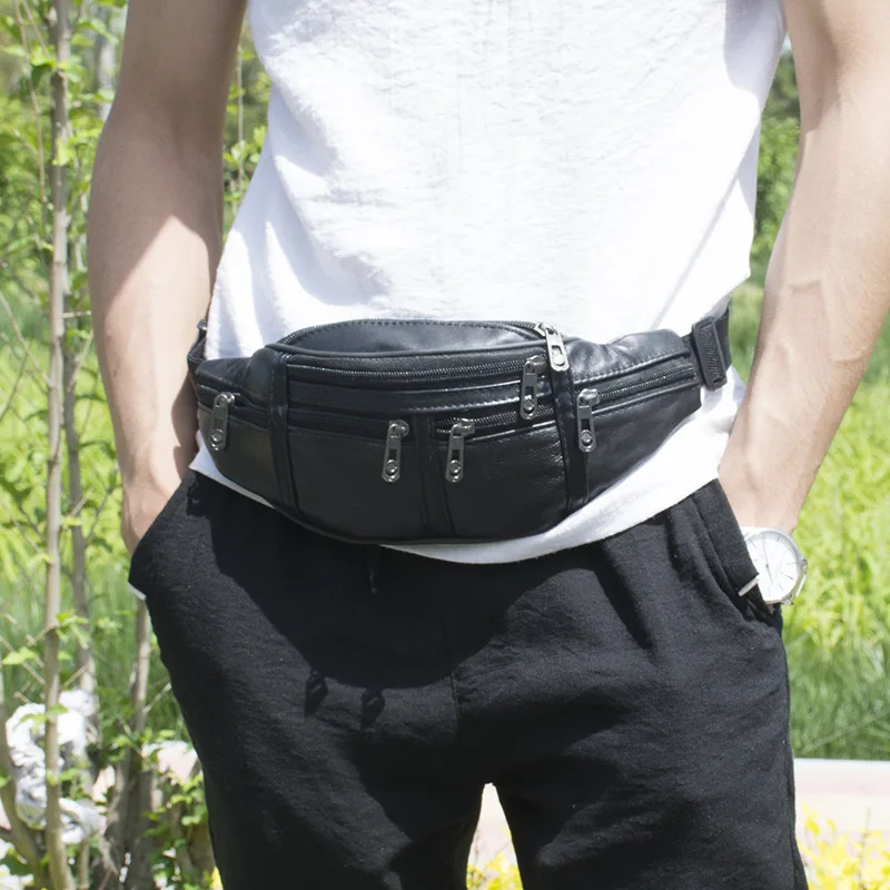 Genuine Leather Male Waist Pack Fanny Pack Men Leather Belt Waist Bags Phone Pouch Small Chest Messenger For Man-A00E