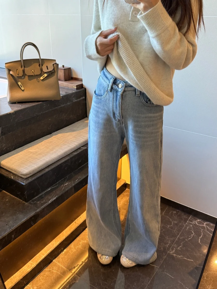 

Джинсы-клеш с высокой талией Bling Bubble, утепленные флисом, осенне-зимние, женские, облегающие, длинные брюки для повседневной носки, синие