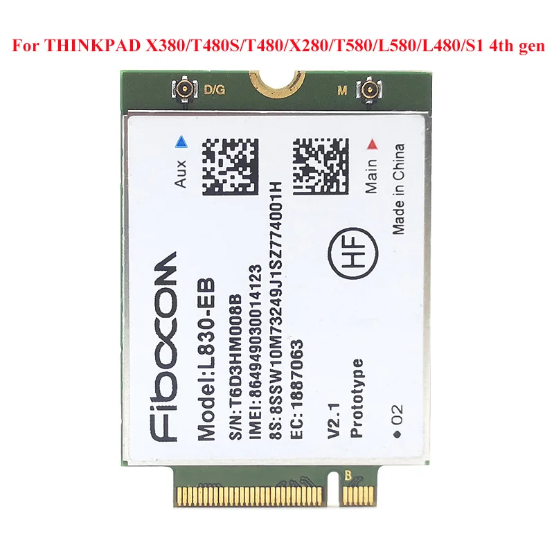 L830-EB LTE 4G módulo sem fio 4G WWAN Cartão para THINKPAD X380 T480s T480 X280 T580 L580 L480 S1 gen 4