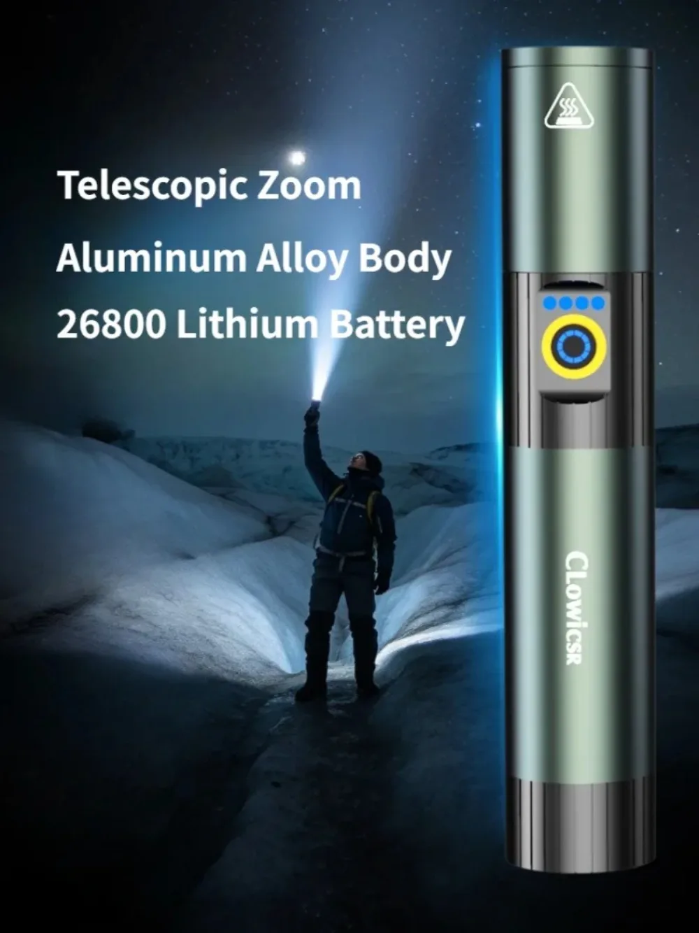 Strong Light LED Flashlight Window Breaker Flashlight Type-C Charging Telescopic Zoom Torch for Hiking and Night Ride