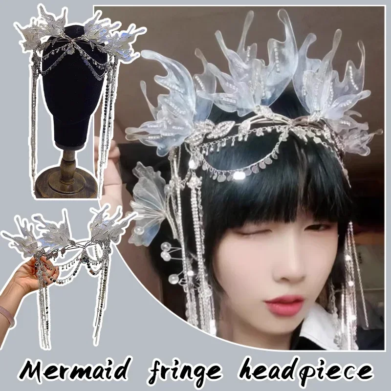 Small Mermaid Headpiece Mermaid Crown Mermaid Tiara Mermaid Birthday Decorations Mermaid Hair Crown Hanfu Style Forehead