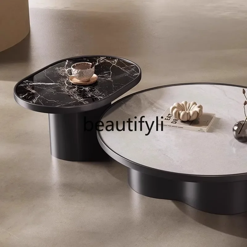 X Set tavolino rotondo minimalista di fascia alta per soggiorno, tavolino da caffè in marmo per piccole famiglie