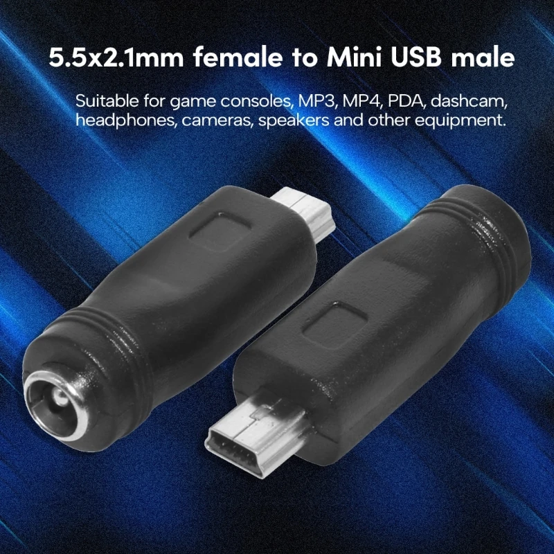 Professional DC5.5x2.1mm Power Adapter, Female to Male Converter Adaptor DC5521 to Mini USB/Micro USB/Type-C Connector F19E