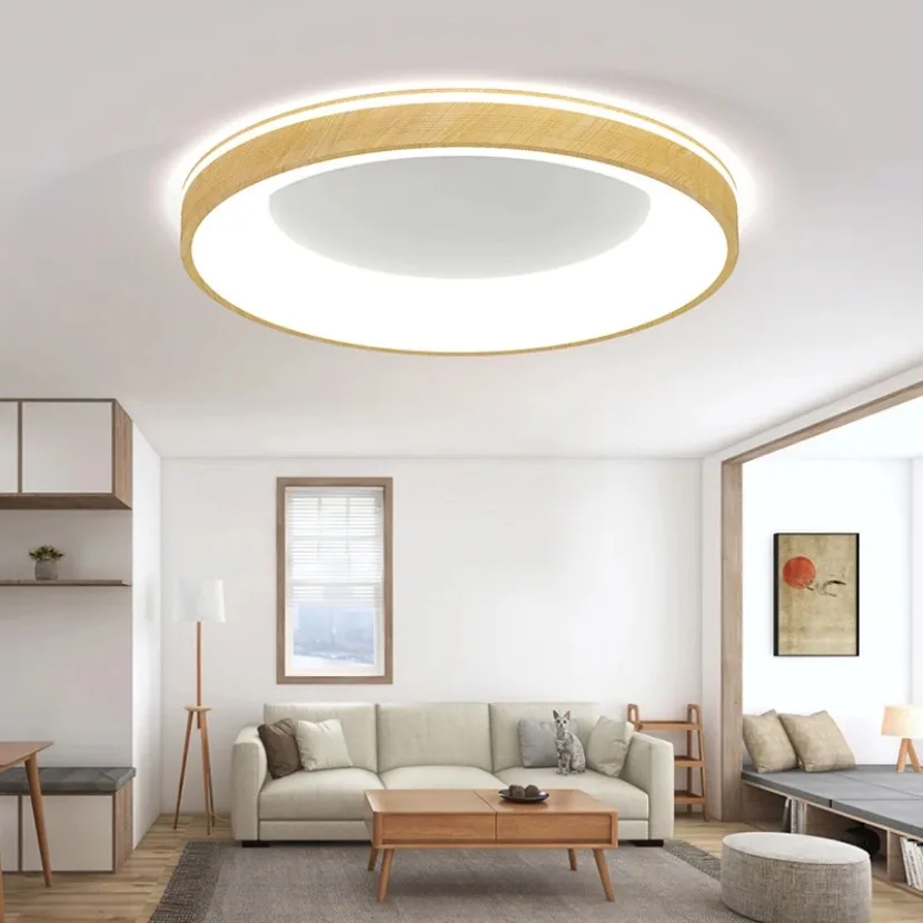 Modern Circular Wood Grain LED Ceiling Light, Tamanho Grande, Iluminação Minimalista, Sala de estar, Quarto, Varanda, Indoor Home, D60cm