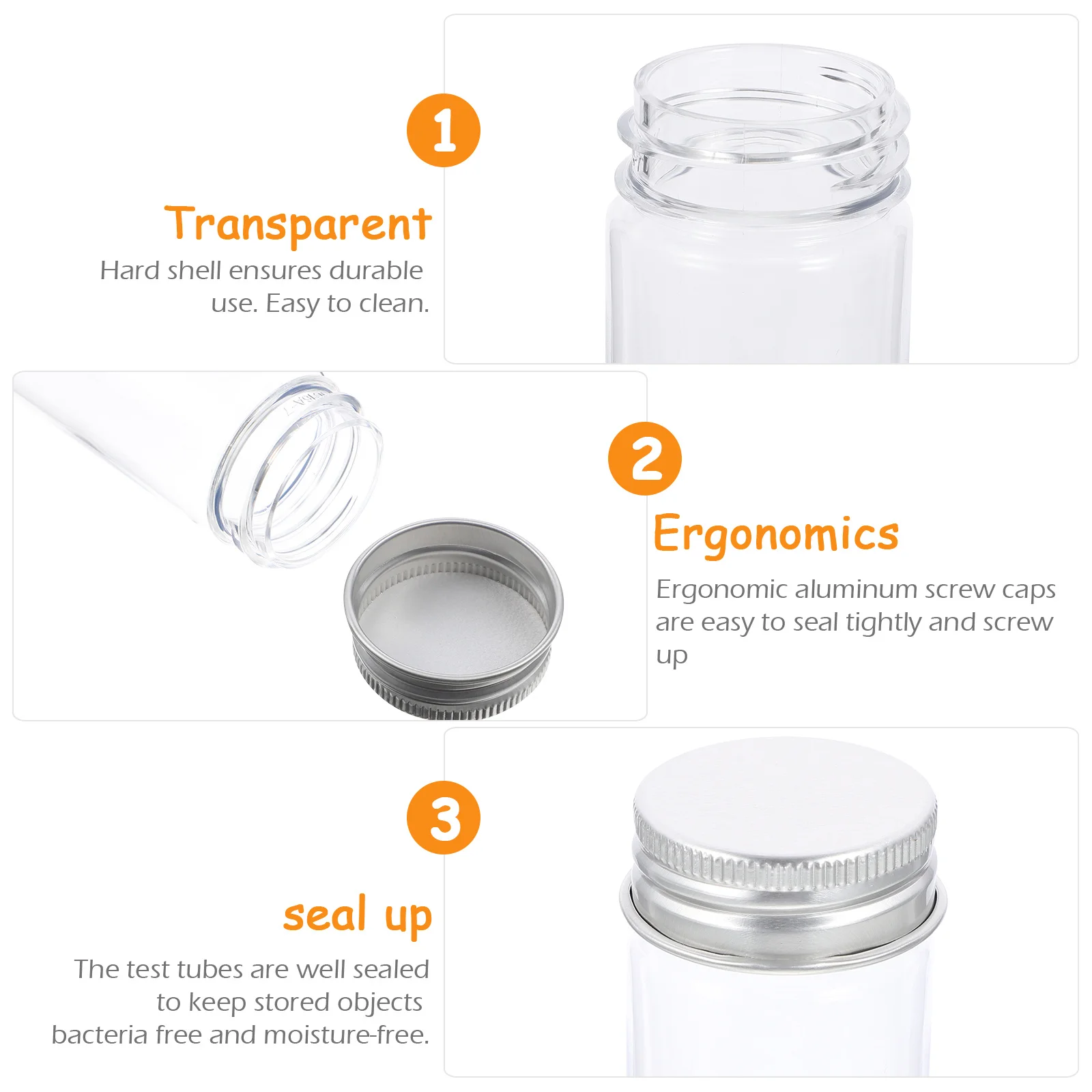 

10 PCS Flat Bottom Test Tube Bottomed Plastic Tubes Clear with Cap Stainless Steel