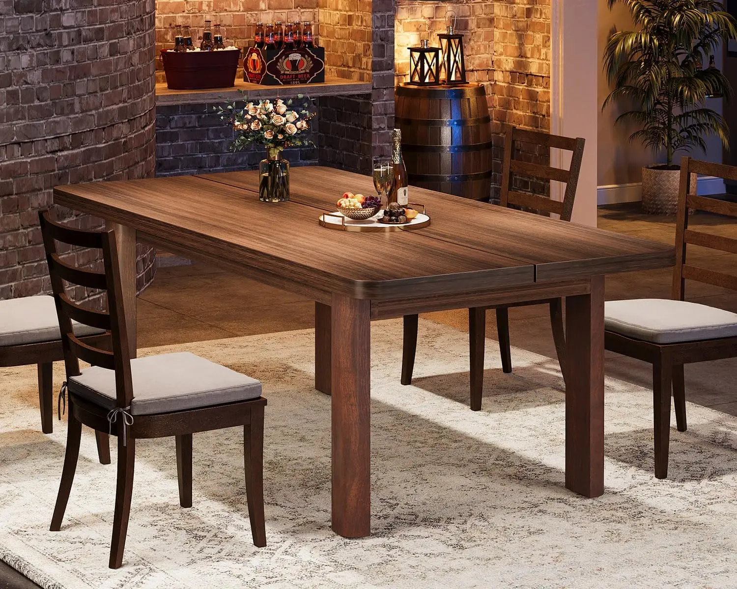 Farmhouse Dining Table for 4-6 People, 63-Inch Wood Kitchen Table with Solid Wood Legs, Rectangular Dinner Table for Dining Room