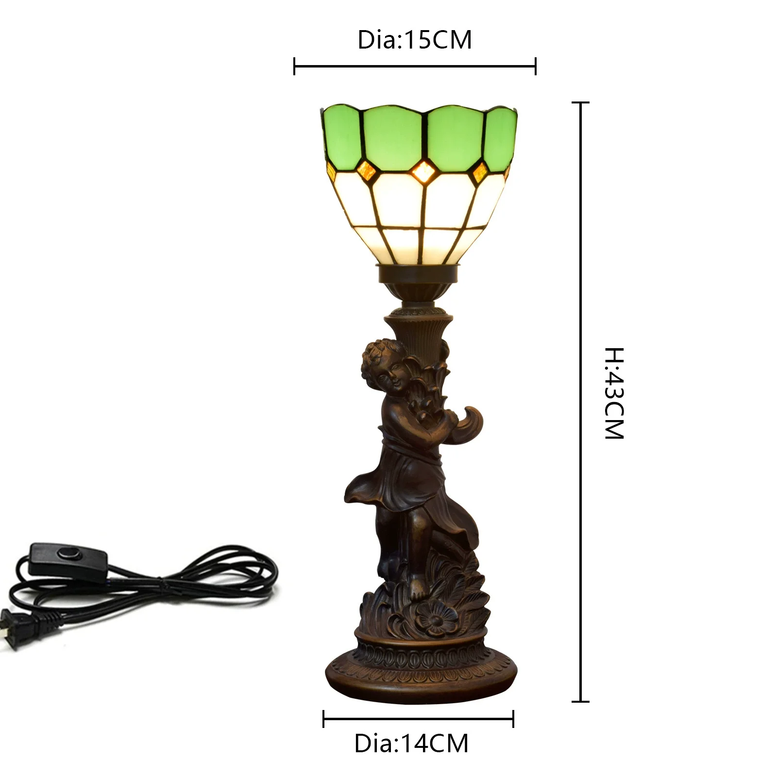 6inch 15cm Little Boy Base Vintage Green Mediterranean Stained Glass Lampshade Restaurant Desk Lamp Bedroom Bedside Table Lamp