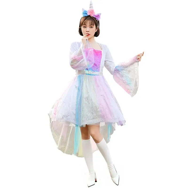 Children's loween Par Costume orn Rainbow  Dr Cosplay Event Celebration Magic orns Girls Dr