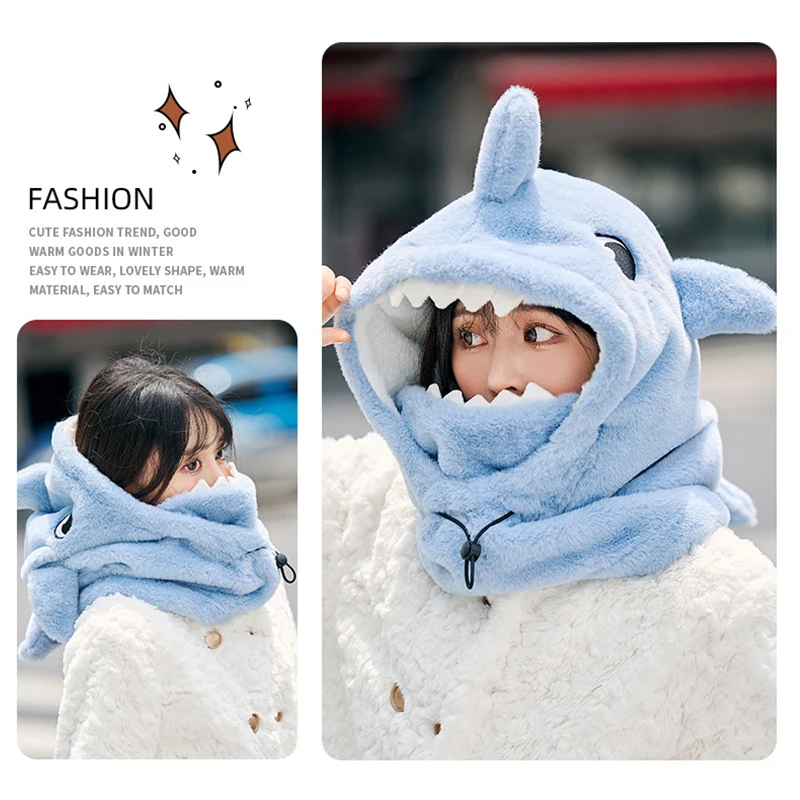 Warm Cute Shark Ski Helmet Cover Ski Helmet Winter Wool Cycling Warm Soft Head Cover Neck Warmth Suitable for Outdoor Sports