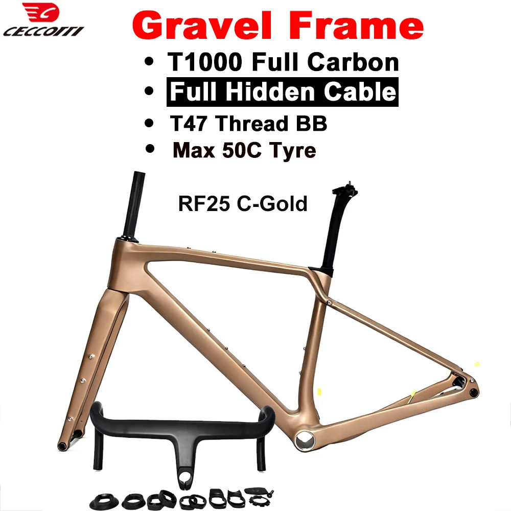 700C SEABOARD Gravel Road Bike Frame Set Carbon Fiber Fork Off-road 142mm Flat Disc Brake Road Bicycle Frame 700x50C Tire Gravel