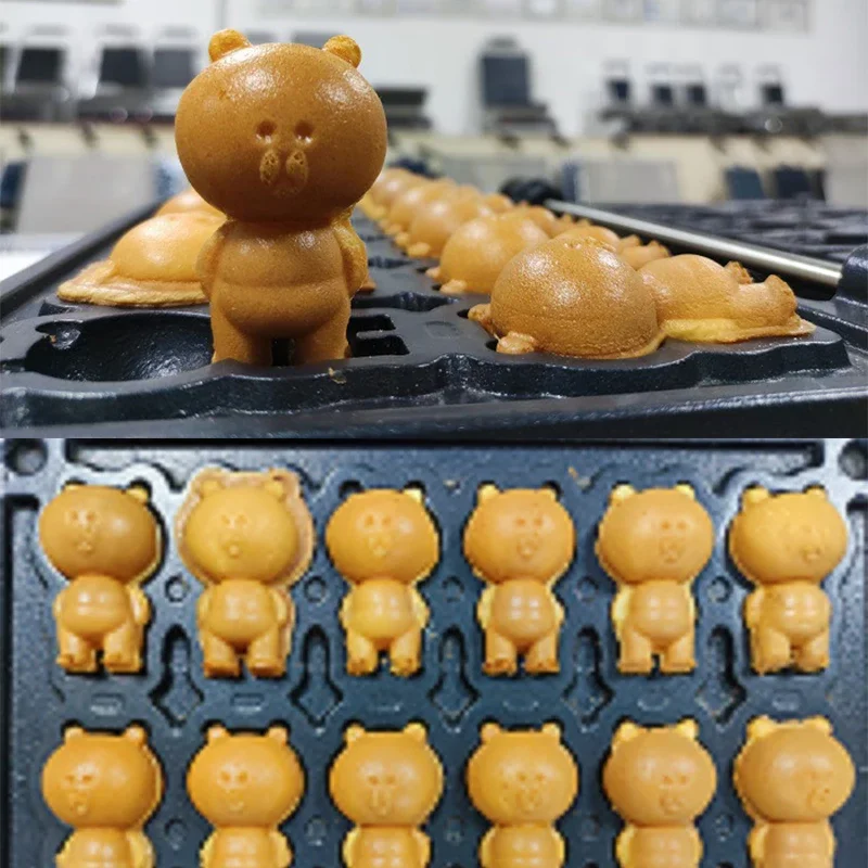 Uso comercial 12 piezas 3D pequeño oso forma máquina para hacer gofres dibujos animados máquina para hacer gofres oso Waflera 2400W