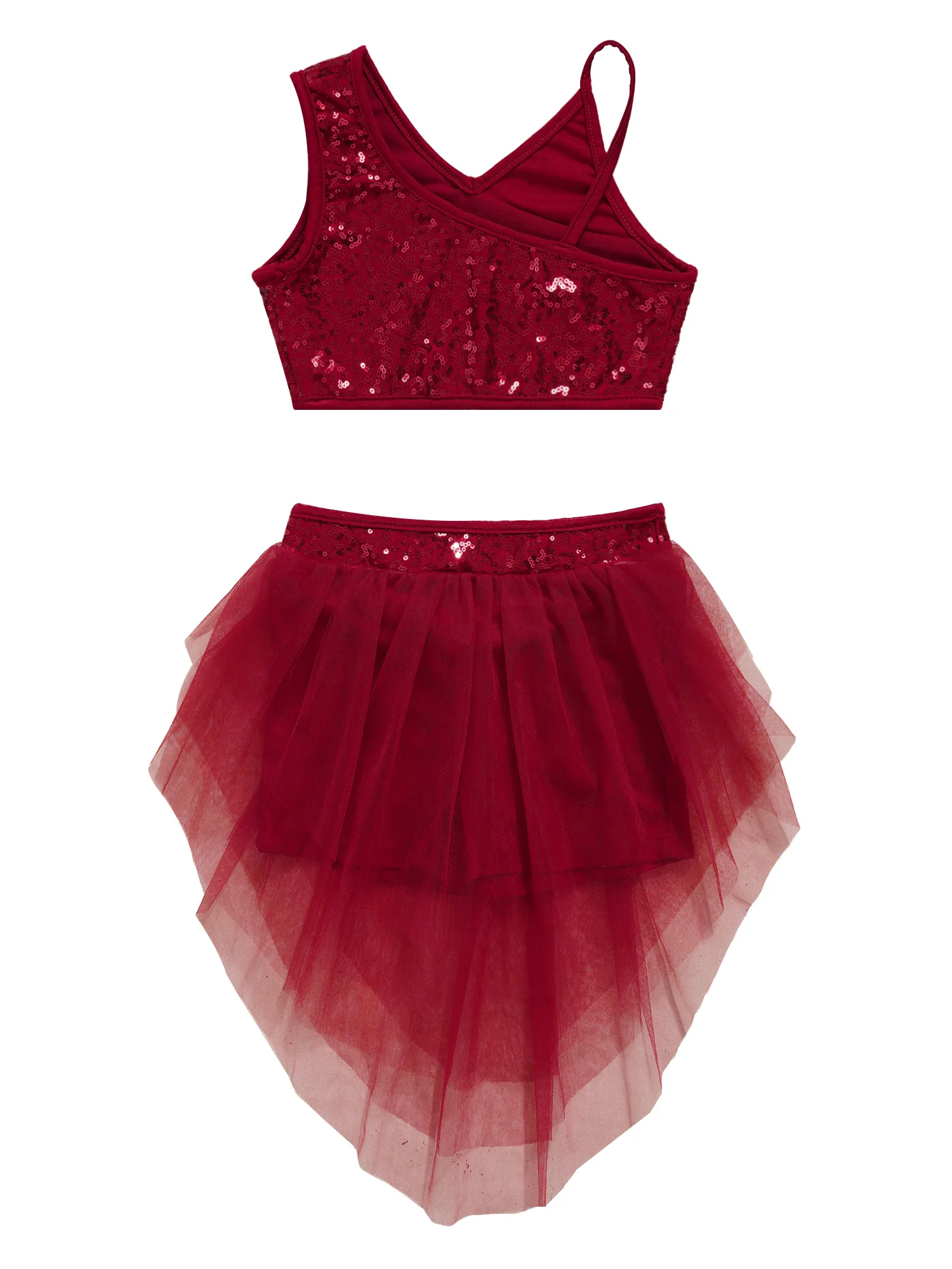 Kids Girls Ballet Dance Set sport ginnastica allenamento Outfit Set paillettes Crop Top con gonna in Chiffon vestito per spettacoli teatrali