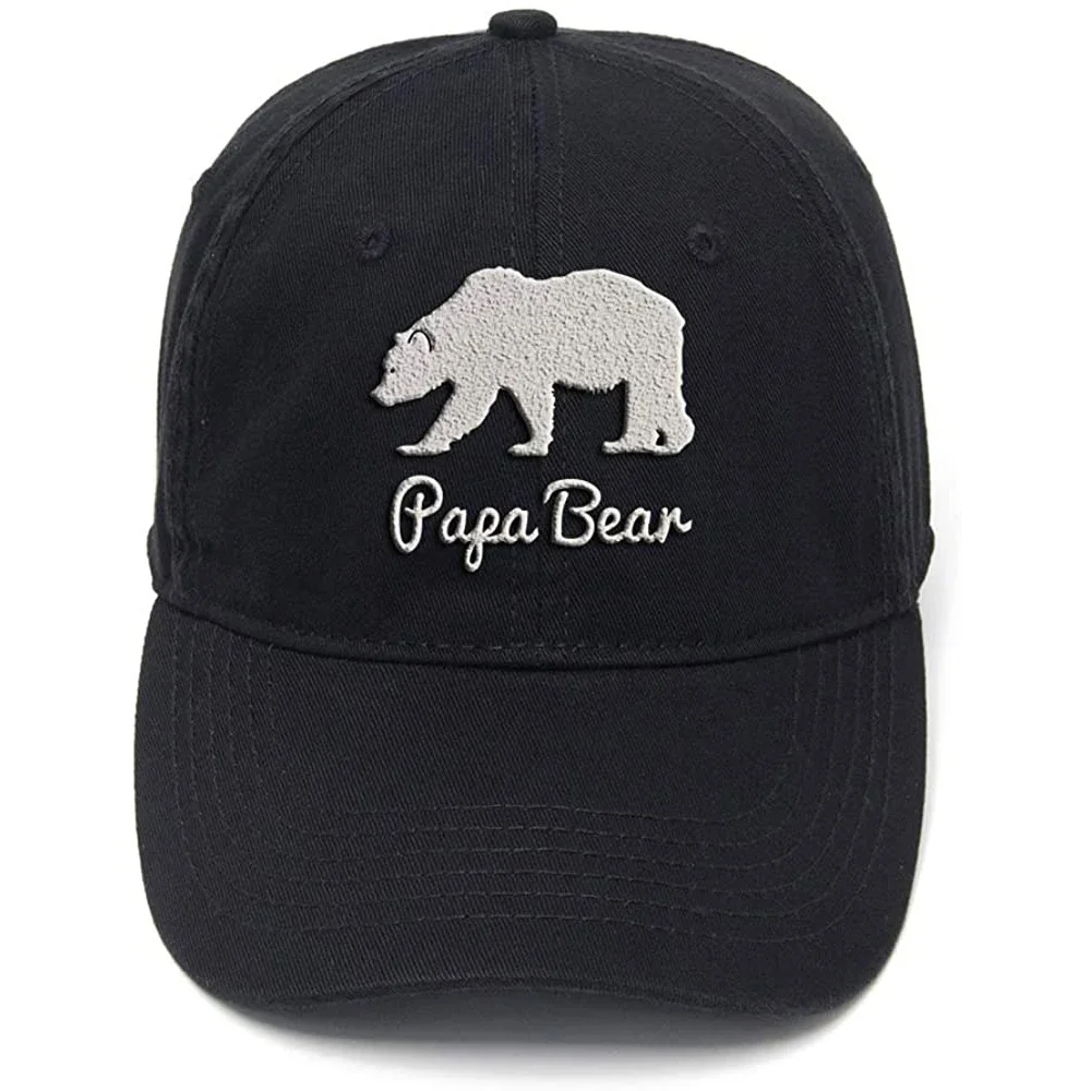 

Lyprerazy Papa Bear Washed Cotton Adjustable Men Women Unisex Hip Hop Cool Flock Printing Baseball Cap Dad Cap