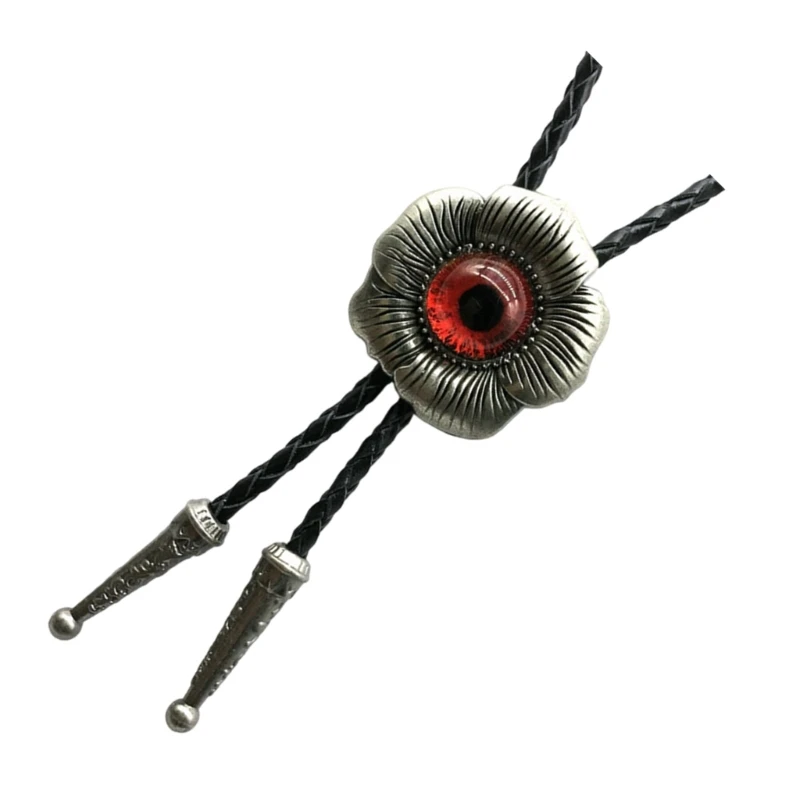 Bolo Tie for Unisex Western Bolo Tie Vintage Flower Evil Eyeball Pendant Faux Leather Rope Adjustable Necktie Necklace