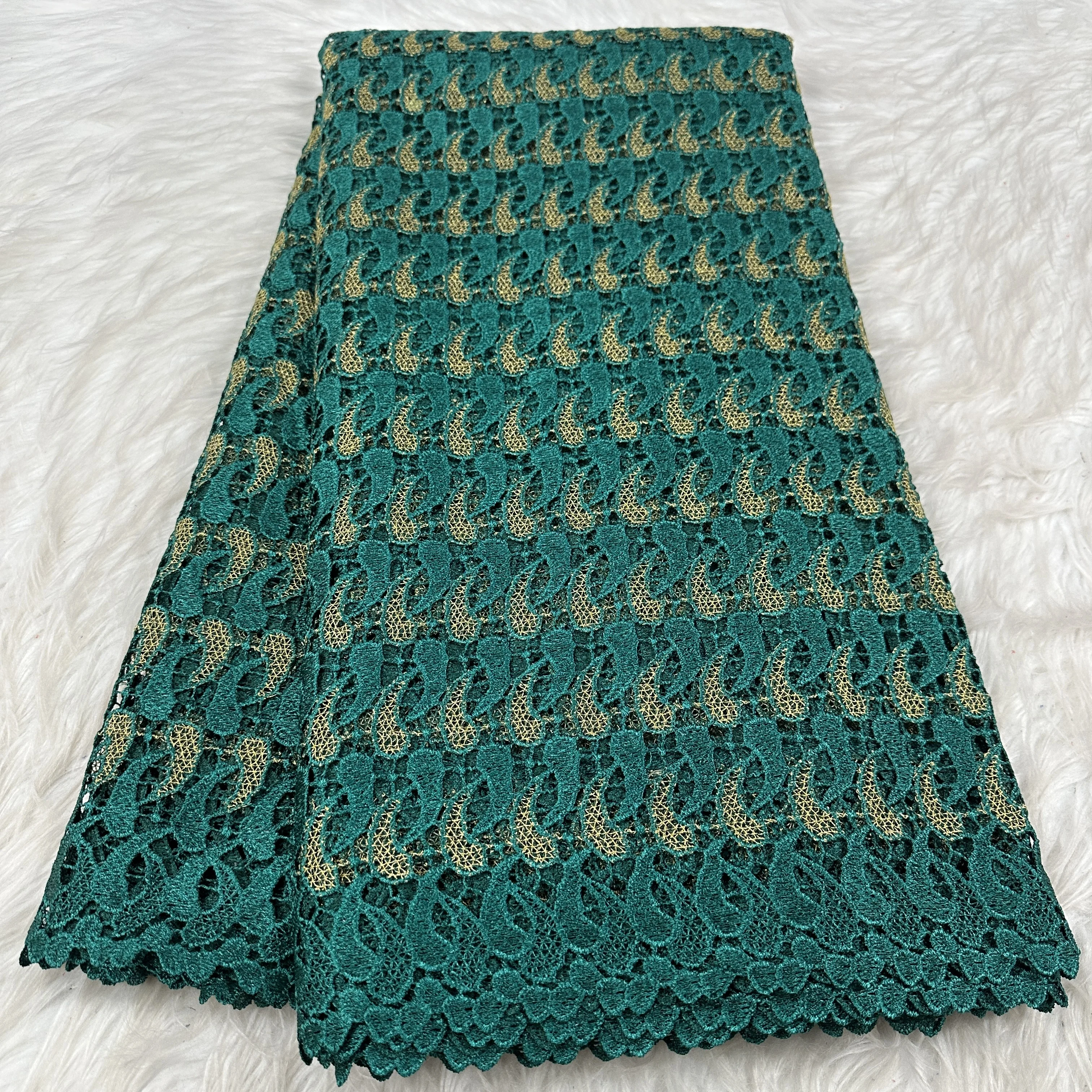 

2025 африканский гипюровый шнур, кружевная ткань, высокое качество, нигерийская водорастворимая ткань с камнями, вышитая 5 ярдов для женских платьев