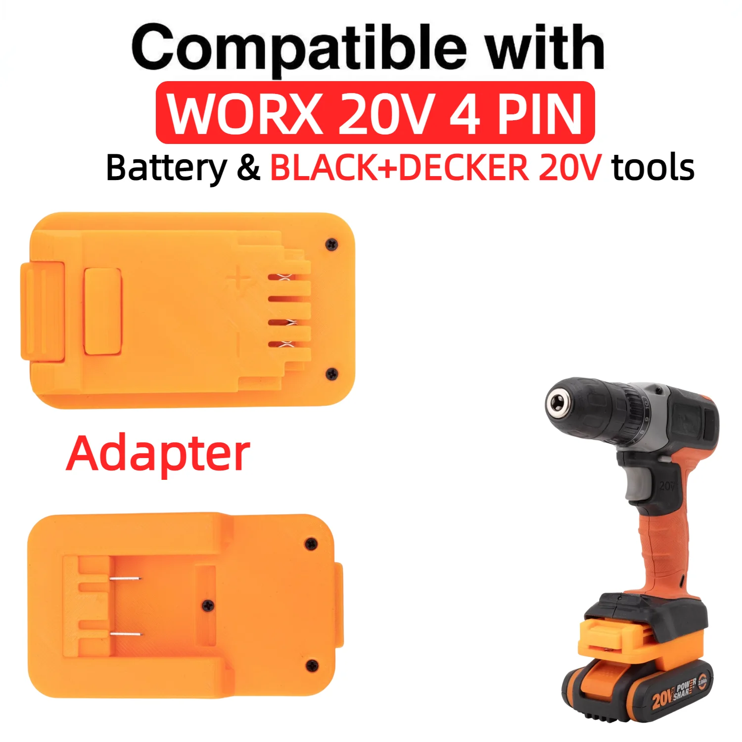 

Адаптер для литий-ионных аккумуляторов WORX 20V 4 PIN серии, совместимый с инструментами BLACK+DECKER 20V серии, преобразователь для электроинструментов (только адаптер)