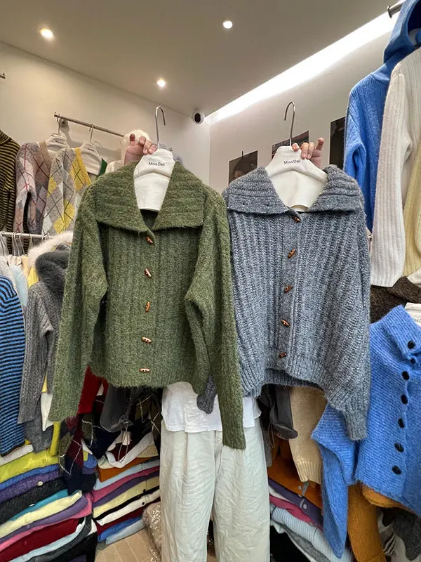 UR 2025 Winter Thickened High Collar Women's Knitted Sweater Korean Style Long Sleeve Short Coat Button Detail Soft Wool Blend