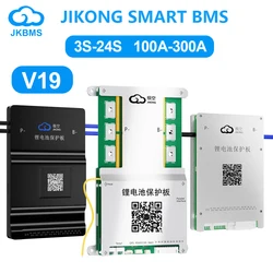 JIKONG V19 BMS 4S-24S Smart BMS BT RS485 CAN HEAT 0.4A-2A 12V-100V Active Balance BMS for Li-Ion lifepo4 LTO Battery 40A-300A